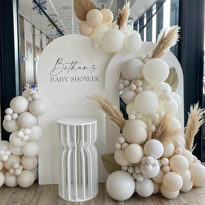 Neutral Gender Reveal Balloon Garland Arch Kit 115PCS Apricot Beige White Sand Double Stuffed Balloons for Boy or Girl Gender Reveal baby Shower Decorations Birthday Party Wedding Supplies