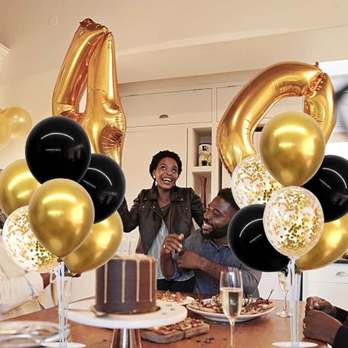 TONIFUL Graduation Decorations 2026 4 Set Black Gold Balloon Centerpieces for Table,Balloon Stand Kit for Black Gold Party Decor 40th 50th 60th 70th Birthday Decorations Anniversary Retirement