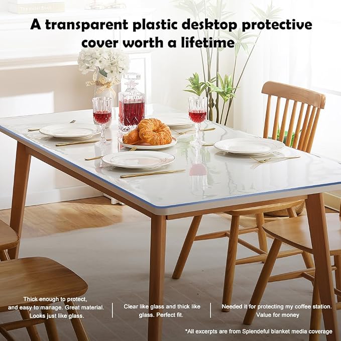 Thick 60x38 Inch Clear Plastic Table Protector PVC Tabletop Cover Mat Rectangular Plastic Table Cover Desk Pad Mat Office Computer Desk Side Table Topper Granite TV Bench Sreen Protection Easy Clean