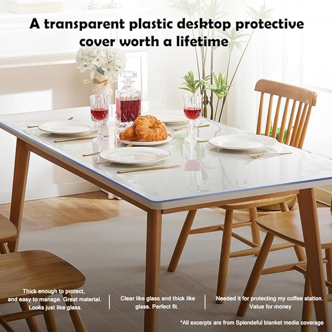 Rectanglar 27.6x78.8 in Clear Plastic Table Protector Desk Cover Chair Mat Thicken Transparent Desk Pad Mat Table Cover Protector Table Pad Tablecloth for Coffee Table Writing Desk Topper Waterproof