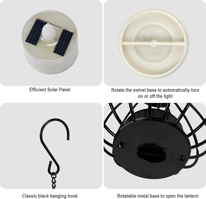 Edenseelake Solar Hanging Lanterns Outdoor Waterproof, Metal Ball Candle Holder with Flickering Solar Powered, Chargeable Solar Lights for Backyard Patio Garden Fence Tree Decoration, 4 Pack