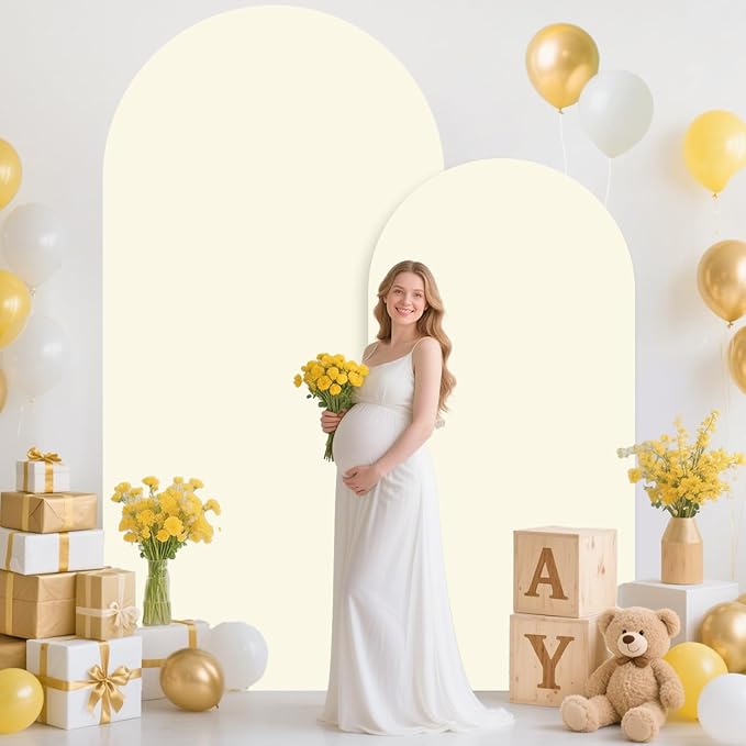 MODFUNS Ivory Arch Cover Set 6&7.2ft Spandex Arch Backdrop Cover Set of 2 Fitted Arched Frame Covers Double Sided Chiara Backdrop Covers for Wedding Birthday Party Reception Banquet Decoration