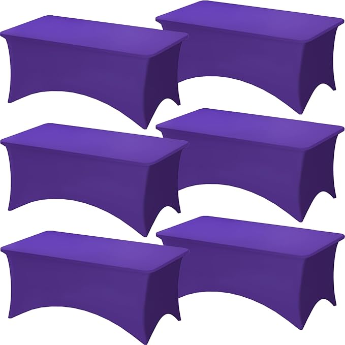 Fixwal 6 Pack 6Ft Purple Table Cover, Spandex Fitted Tablecloths Rectangle, Wrinkle-Free and Stretch Folding Table Cloth for Banquet, Wedding, Party, Trade Show
