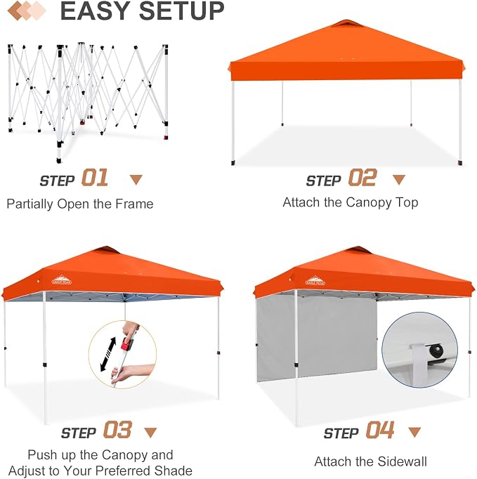 EAGLE PEAK Commercial Canopy 12x12 Pop Up Canopy Tent with 1 Sidewall, Easy Setup Heavy Duty Instant Event Shelter for Vendors & Markets, Outdoor Sun Shade, Orange