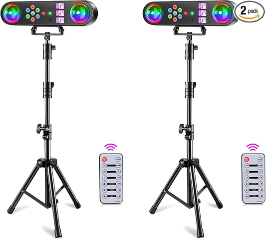 DJ Lights with Stand,5 in 1 Dj Lights for Parties Disco Ball Stage Party Light Set with Sound Activated Control, UV,Strobe, Dyeing, Led Par Light and Pattern Lighting for Bar Wedding Christmas-2PC