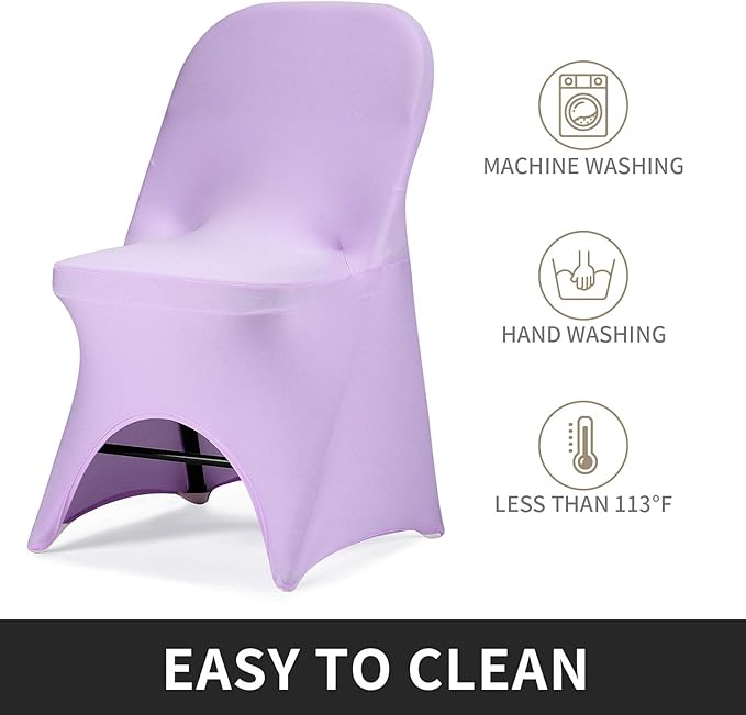 Peomeise Stretch Spandex Folding Chair Cover with Open Back for Wedding Party Dining Banquet Event (Lavender with Open Back,12pcs)