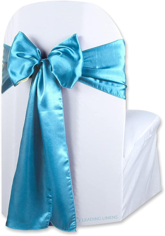 Satin Bow Sash Chair Cover Decoration - Elegant Sashes for Weddings, Banquets, Receptions, Special Events, Restaurants, and Parties - 28 Available Color Choices, Set of 150, Aqua Blue