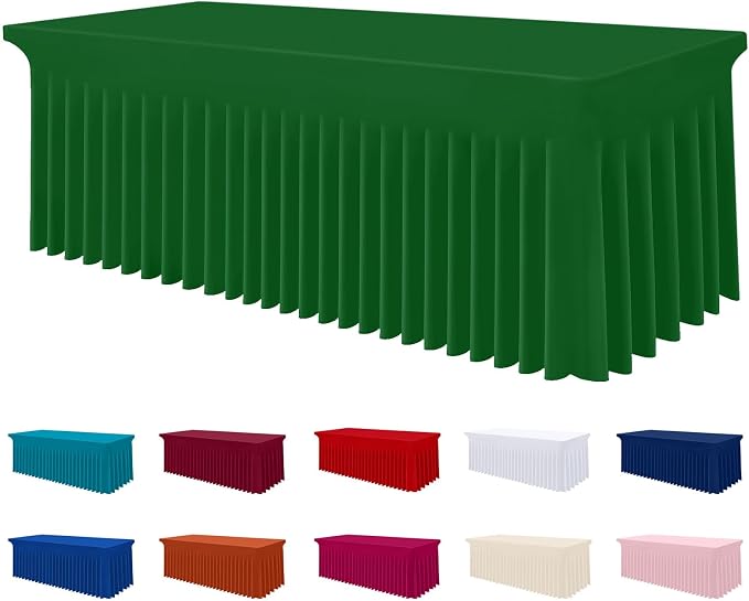 Smiry Spandex Tablecloth, Elastic Fitted Stretch Tablecloth for 4FT Rectangle Tables, Waterproof Washable Table Cover Skirt for Outdoor, Wedding, Banquet & Parties (Emerald Green, 48Lx30Wx30H Inch)