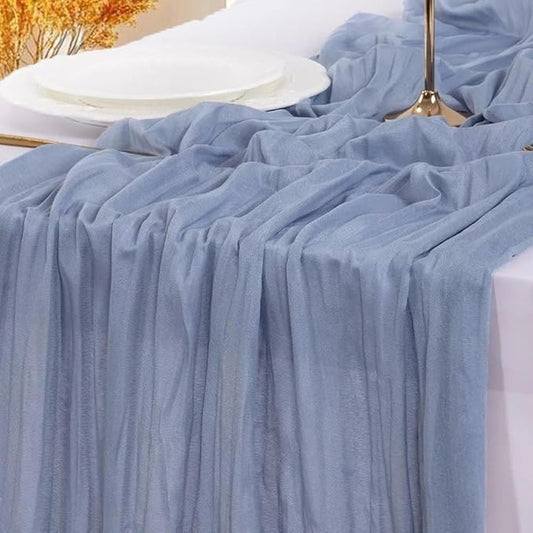 Cheesecloth Table Runner | Boho Fabric Cheese Cloth Table Runner Rustic Sheer Table Runners for Wedding, Bridal Shower, Birthday Party Décor(Dusty Blue,Pack of 6)