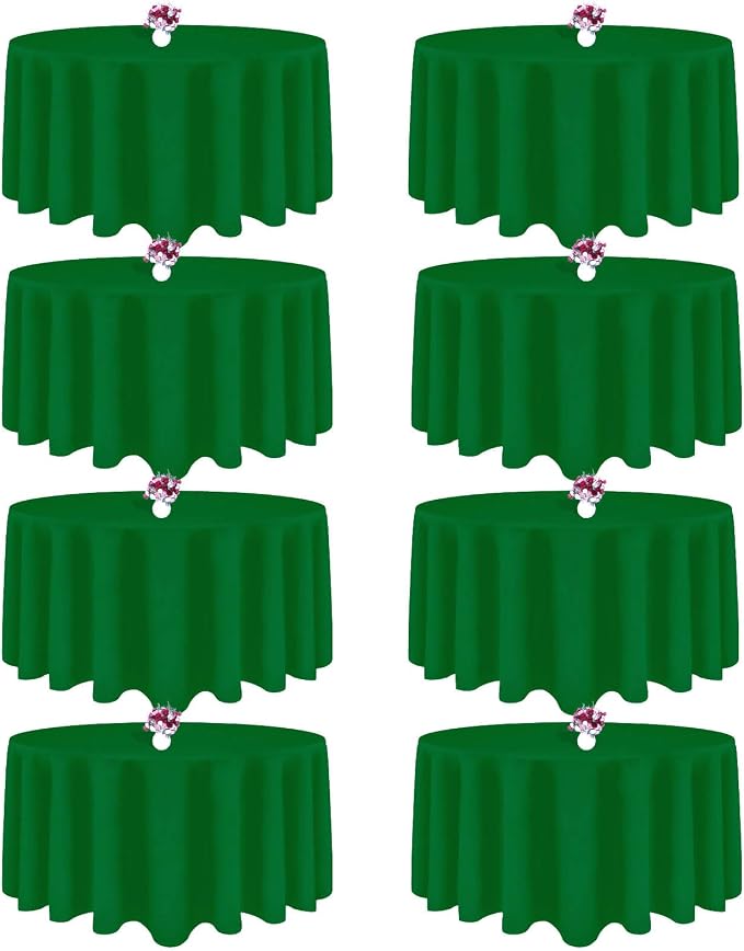 8 Packs 120 Inch Green Round Tablecloth in Diameter, Washable Polyester Fabric Tablecloths, Wrinkle Resistant Table Cloth for Wedding Party Banquet Dining