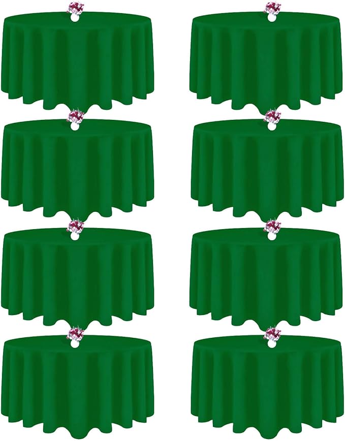 8 Packs 90 Inch Green Round Tablecloth in Diameter, Washable Polyester Fabric Tablecloths, Wrinkle Resistant Table Cloth for Wedding Party Banquet Dining
