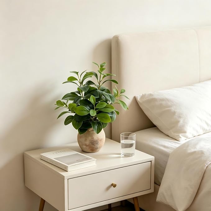 AlphaAcc 17" Artificial Fig Leaf Plant in Vintage Ceramic Pot - Faux Ficus Greenery for Kitchen, Living Room & Rustic Decor