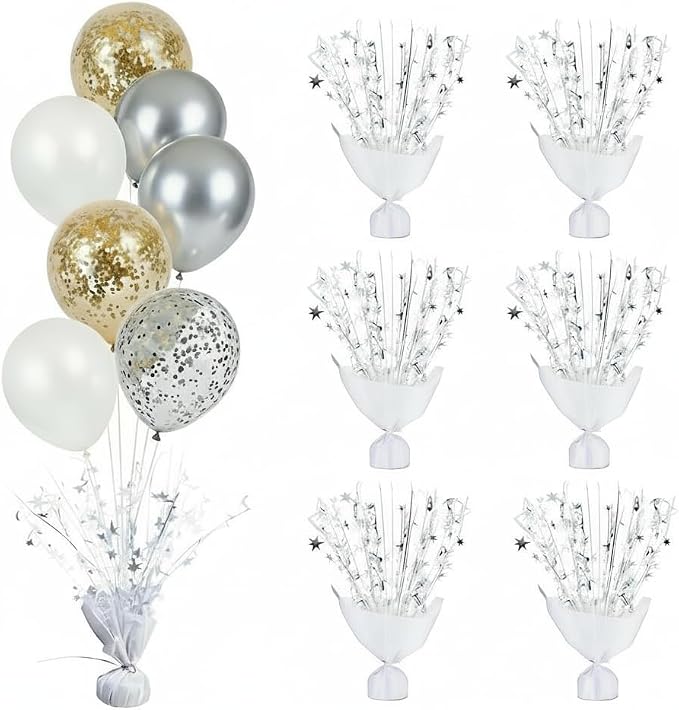 6 Pack Metallic Foil Spray Centerpiece Star Table Decoration Burst Table Centerpieces for Birthday Wedding Anniversary Graduation Holiday Party Supplies Decor (White)