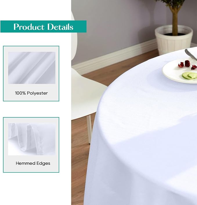 Surmente 132 inch Round Tablecloths -10 Pack White Round Table Cloths, Polyester Fabric Table Covers for Weddings, Banquets, or Restaurants