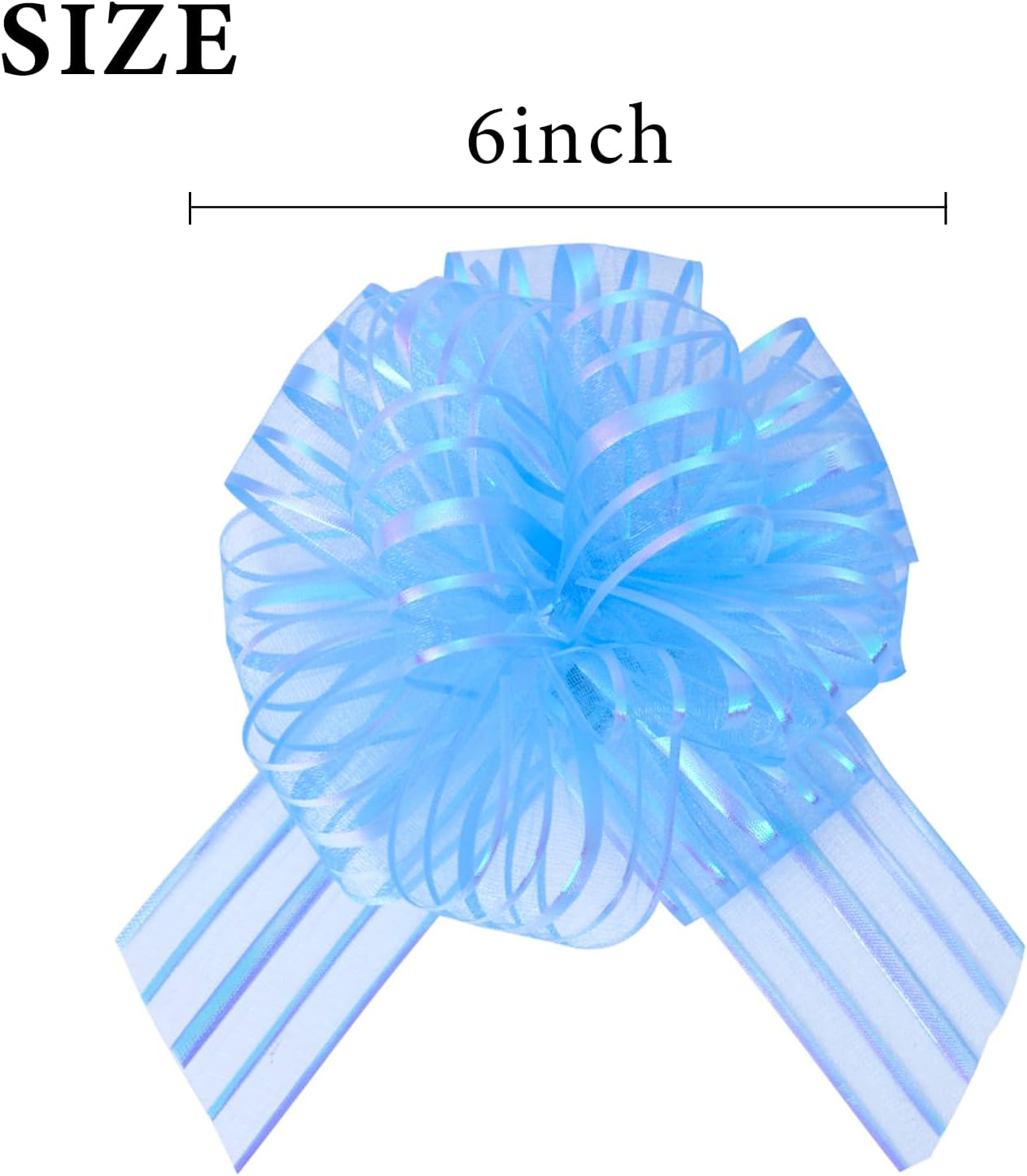 12 Pcs 6 Inch Large Organza Pull Bow Ribbon – Elegant Gift Bows for Wedding Decorations, Christmas Wrapping, Birthday Parties, Car Decor, Gift Baskets, and Valentine's Day Packaging(Light Blue)