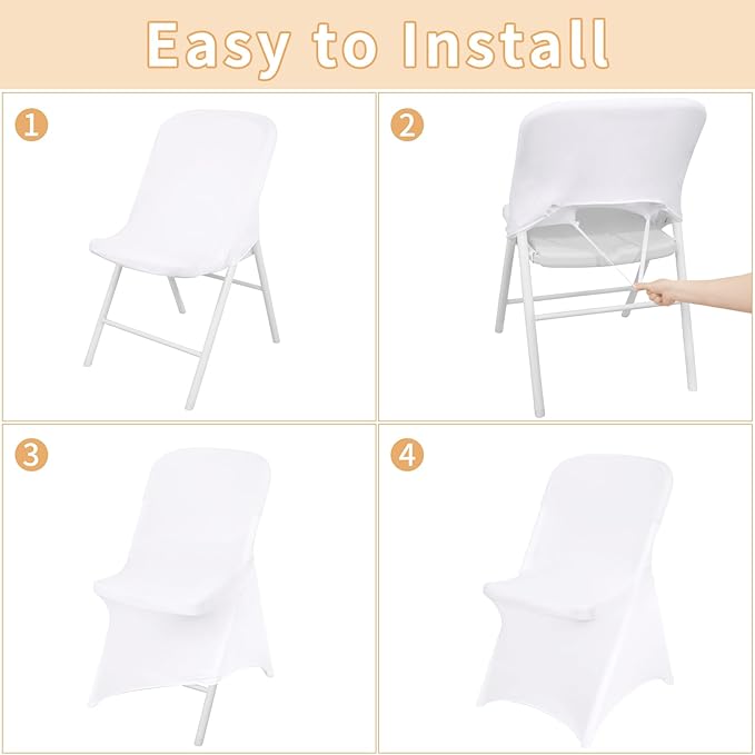 White Chair Covers Stretch Folding Chair Covers Universal Spandex Fitted Chair Slipcovers for Wedding Dining Party Banquet Holidays Celebration Trade Show Craft Show Decoration (30 Pack)