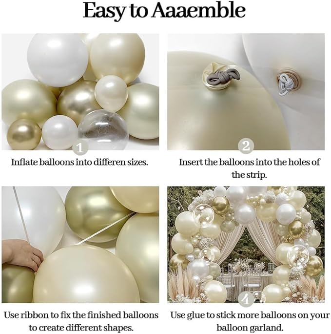 White Gold Balloon Arch Kit Double Stuffed Pearl White Sand Cream Gold Balloon Garland Ivory Beige Balloons for Baby Shower Wedding Bridal Shower Birthday Bear Graduation Bachelorette Party Decor