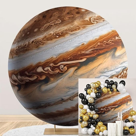 Diameter 6ft Solar System Jupiter Round Backdrop Cover Cosmic Travel Themed Photography Background Galaxy Planet Backgrounds for Kids Birthday Party Decor Adults Portrait Photo Booth Props