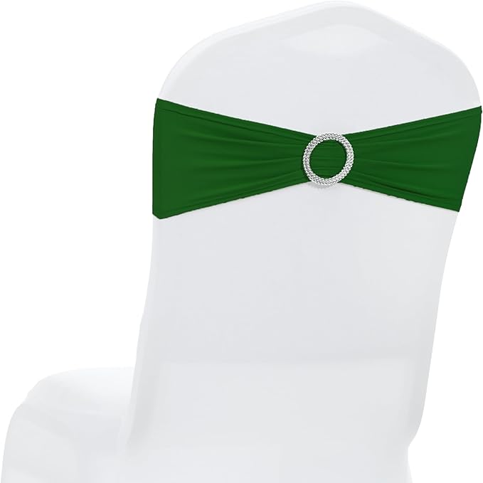 MDS Pack of 75 Spandex Chair Sashes Bow Premium Stretch Chair Cover Band with Buckle Slider Universal fits Elastic Dining Chair Ties for Wedding Party Banquet Events Decoration - Green