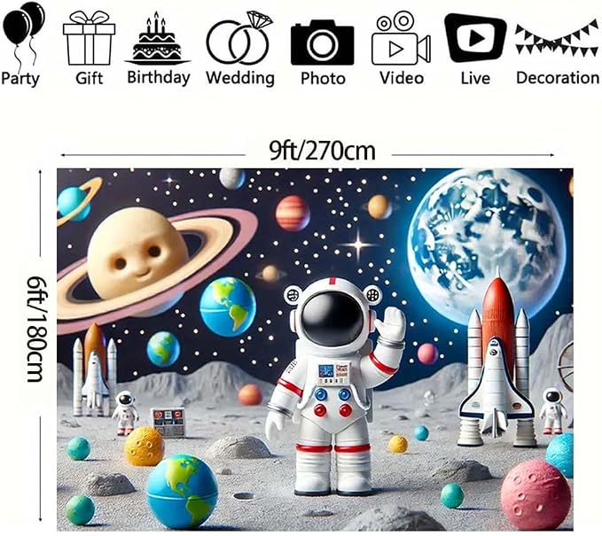 Space Astronaut Photo Backdrop Astronaut Outer Space Party Photography Background Out Space Galaxy Planets Astronaut Baby Shower Backdrop Solar System Planets Galaxy Boys Birthday Banner (B, 9x6feet)