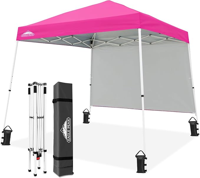 EAGLE PEAK 10x10 Pop Up Canopy Tent with Sidewall, Compact, Portable Slant Leg Instant Sun Shelter for Beach, Sports, & Camping, 10x10 Base 8x8 Top, Pink