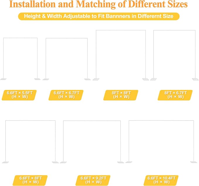 Putros Heavy Duty Backdrop Stand 8ft x 8ft White Pipe and Drape Kit Adjustable Metal Backdrop Sand for Wedding Photobooth Exhibition Decoration