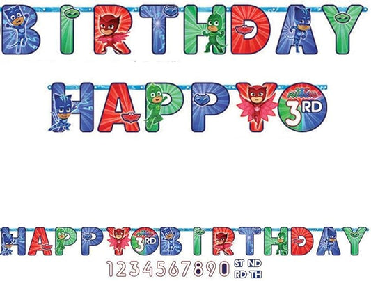PJ Masks Jumbo Add-An-Age Paper Letter Banner - 10" x 10.2' (Pack Of 1) - Multicolor & Customizable Birthday Sign For Kids