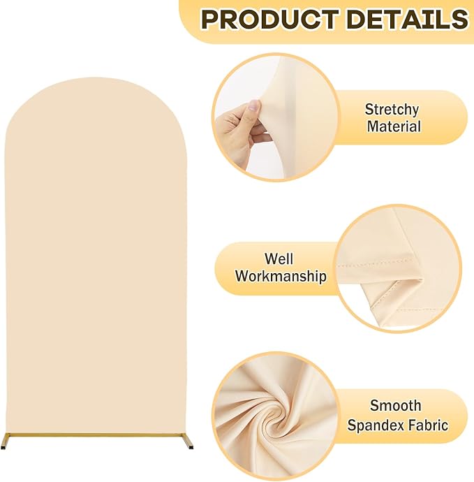 Beige 7.2 x 4ft Arch Cover Wedding Arched Cover Spandex Arch Cover Fabric Arch Stand Cover Chiara Wall Arch Covers Stretchy Backdrop for Happy Birthday Celebration Party Decorations