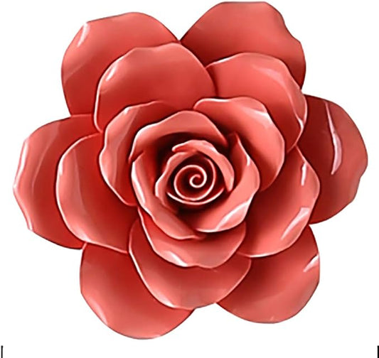 Rose Ceramic Flower Wall Décor Artificial 3D Flower Wall Art for Living Room Home Hallway Bedroom Kitchen Farmhouse Bathroom Dining Room, Red, 3.54 inch