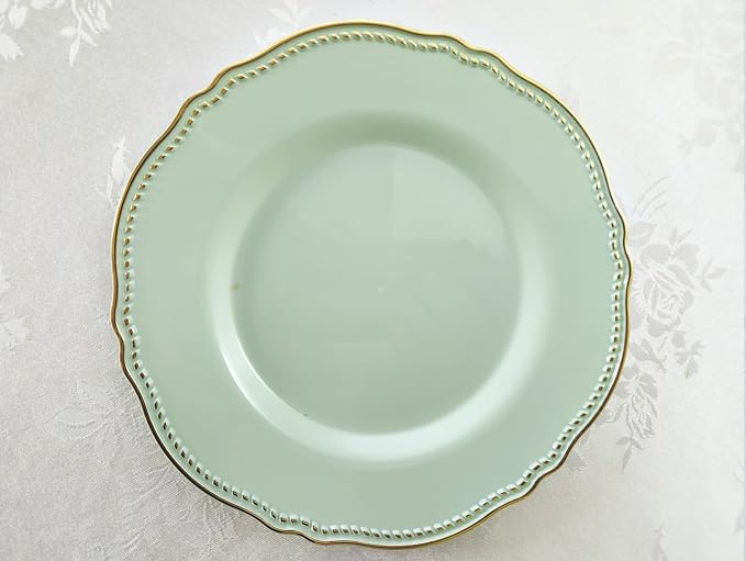 " OCCASIONS " 150pcs set (25 Guests)-Wedding Plastic Plates & cutlery -Disposable heavyweight Dinnerware 10.25'', 7.5'' + Silverware w/double fork (Rochelle Seafoam/Mint and Gold))