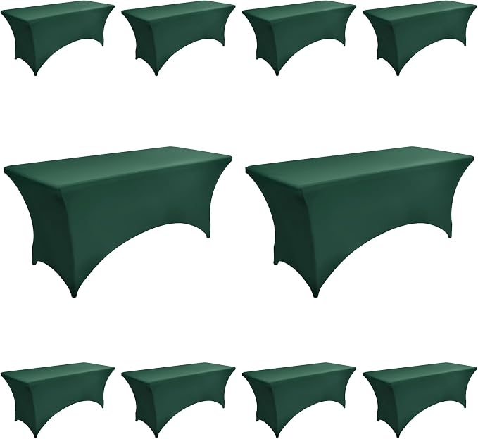 10-Pack 6ft Spandex Table Covers for Rectangle Standard Folding Tables - Wrinkle Resistant Stretch Tablecloths - Ultimate Fitted Table Protector for Parties, Banquet, Wedding