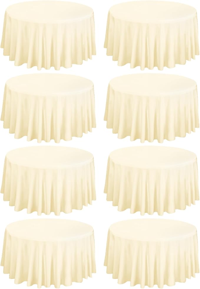 Fani 8 Pack 90 Inch Round Beige Polyester Tablecloths, Stain and Wrinkle Resistant, Washable, Perfect for Round Tables, Formal & Casual Events