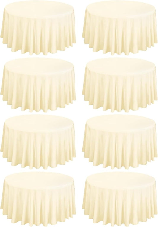 Fani 8 Pack 90 Inch Round Beige Polyester Tablecloths, Stain and Wrinkle Resistant, Washable, Perfect for Round Tables, Formal & Casual Events