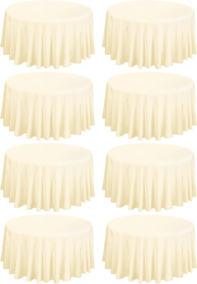 Fani 8 Pack 120 Inch Round Beige Polyester Tablecloth, Wrinkle & Stain Resistant, Perfect for 8ft Round Table, Wedding, Party & Camping