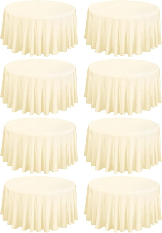 Fani 8 Pack 120 Inch Round Beige Polyester Tablecloth, Wrinkle & Stain Resistant, Perfect for 8ft Round Table, Wedding, Party & Camping
