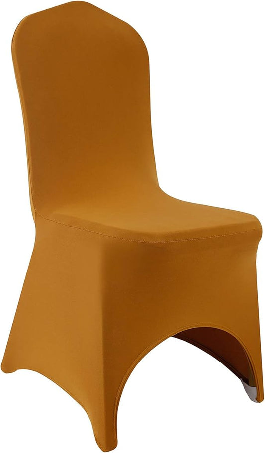 Peomeise Stretch Spandex Chair Cover for Wedding Party Dining Banquet Event with Open Back (Gold,12pcs)