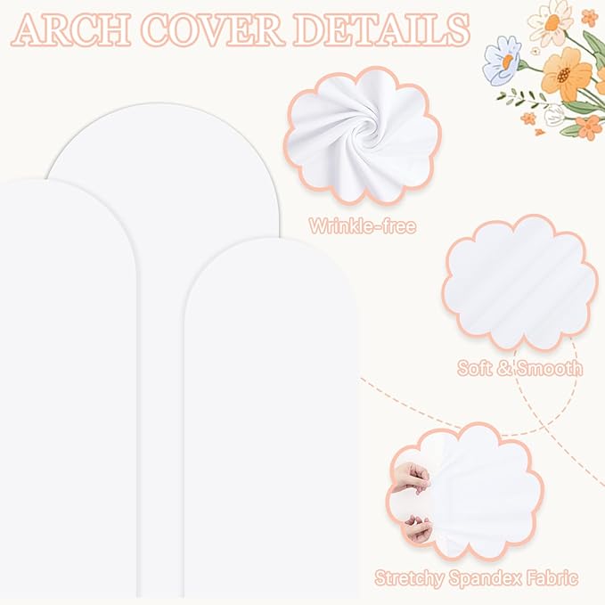 Arch Backdrop Stand and Cover (6FT, 5FT, 4FT) Metal Arch Stand with White Cover Set of 3 Wedding Arch Frame and Arch Stand Cover for Birthday Party Wedding Ceremony Bridal Baby Shower Decor