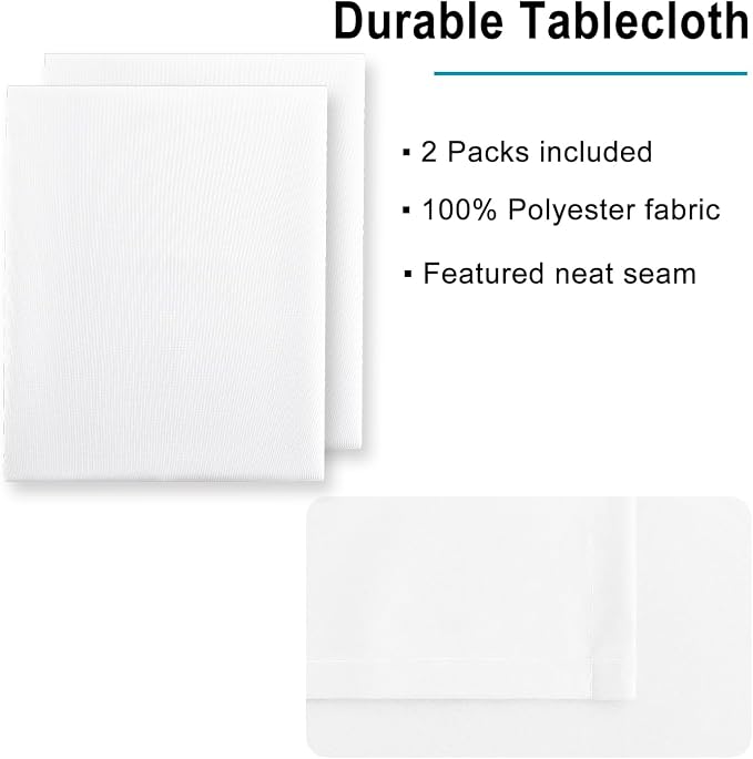 Hiasan 2 Pieces White Square Tablecloth - Waterproof and Spillproof Restaurant Washable Polyester Table Cloth for Dining Room, 40 x 40 Inch