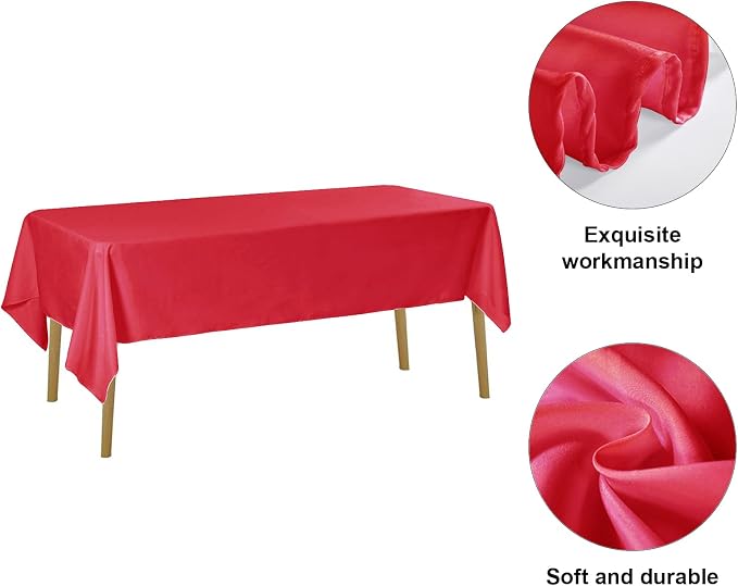 Bailarina 6 Pack Red Tablecloth 60 x 120 Inch Table Cloth for 8 Foot Rectangle Tables, Wrinkle Resistant Washable Polyester Fabric Table Covers for Party, Wedding,Dining,and Banquet