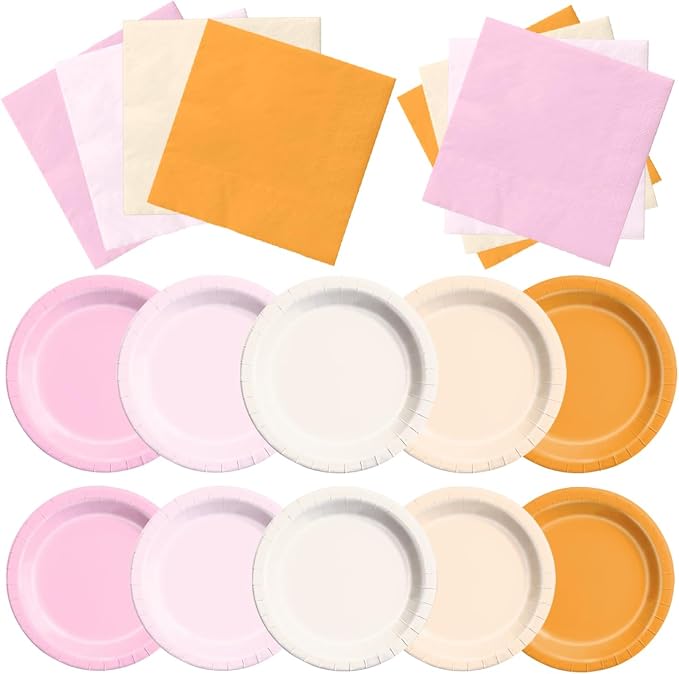 CMUSKO Little Pumpkin Baby Shower Decorations Girl - 60pcs Pink Orange Plates and Napkins A Little Pumpkin is On The Way Themed Fall Baby Shower Birthday Decoration
