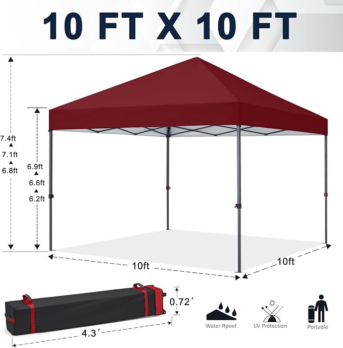 COOSHADE Durable Easy Pop Up Canopy Tent 10x10Ft, Burgundy