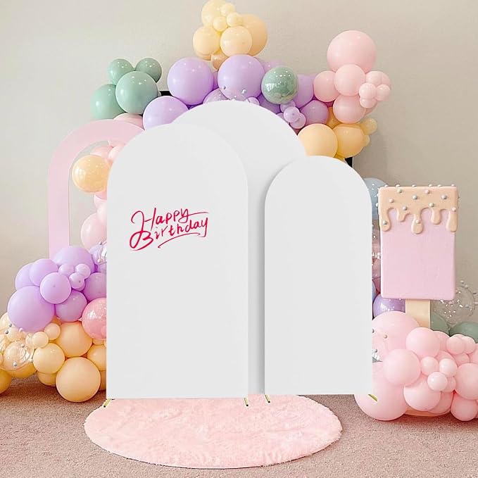 HAINARverS Set of 3 Wedding Arch Cover 6FT,6.6FT,7.2FT Spandex Fitted Stretchy Arch Stand Covers,2 Sided Round Top Chiara Backdrop Cover for Birthday Party Banquet Baby Shower Arch Decoration(White)