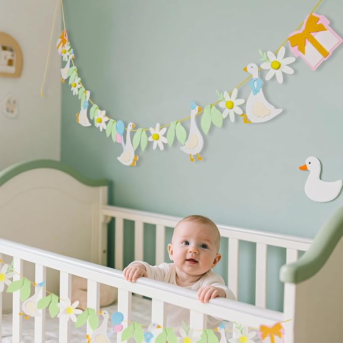 Goose Themed Felt Garland, Goose Banner for Boy Girl First Birthday Decor, Nursery Room, Baby Shower Decorations