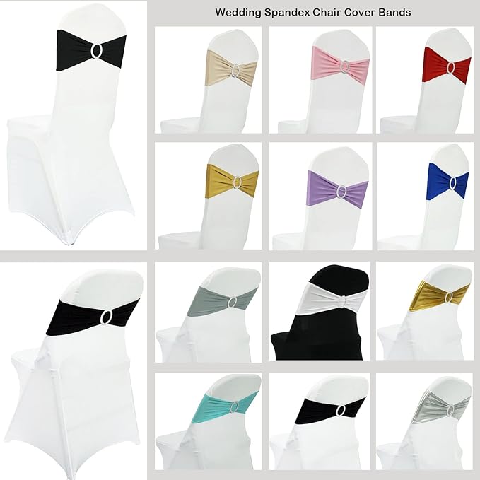 Spandex Chair Sashes Bands 30PCS Stretch Chair Ties Bows with Buckle Slider for Wedding Party Banquet Decoration (White)…