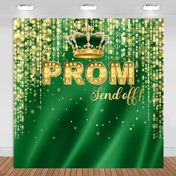 Prom Send Off Backdrop 10x10ft Green and Gold 2026 Graduation Photography Background Party Decorations Class of 2026 Congrats Grad Banner Photo Booth Props