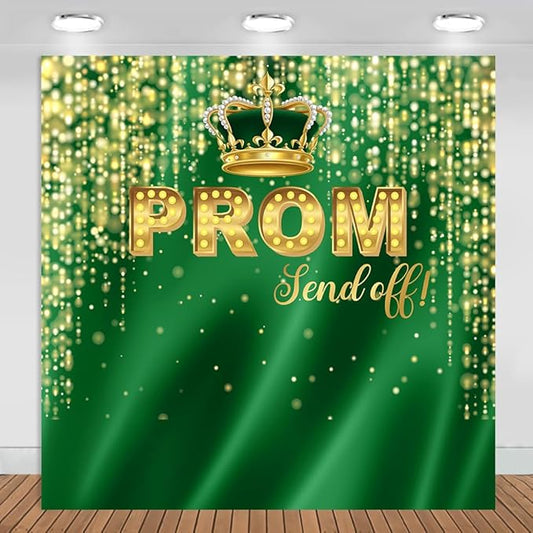 Prom Send Off Backdrop 10x10ft Green and Gold 2026 Graduation Photography Background Party Decorations Class of 2026 Congrats Grad Banner Photo Booth Props