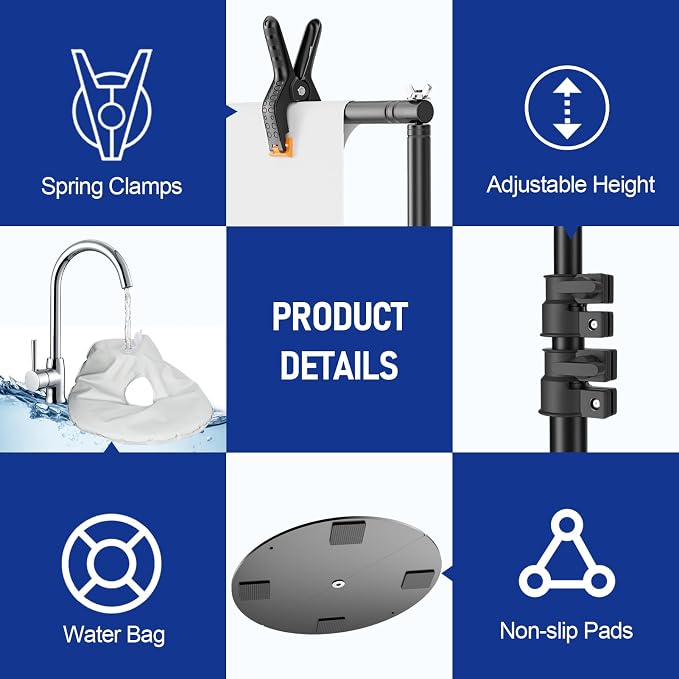 EMART Backdrop Stand 7x10ft Adjustable Photo Background Stand Kit Pipe and Drape Backdrop Frame with Heavy Duty Metal Base Water Bag for Wedding Party Birthday Decorations Photography - Black