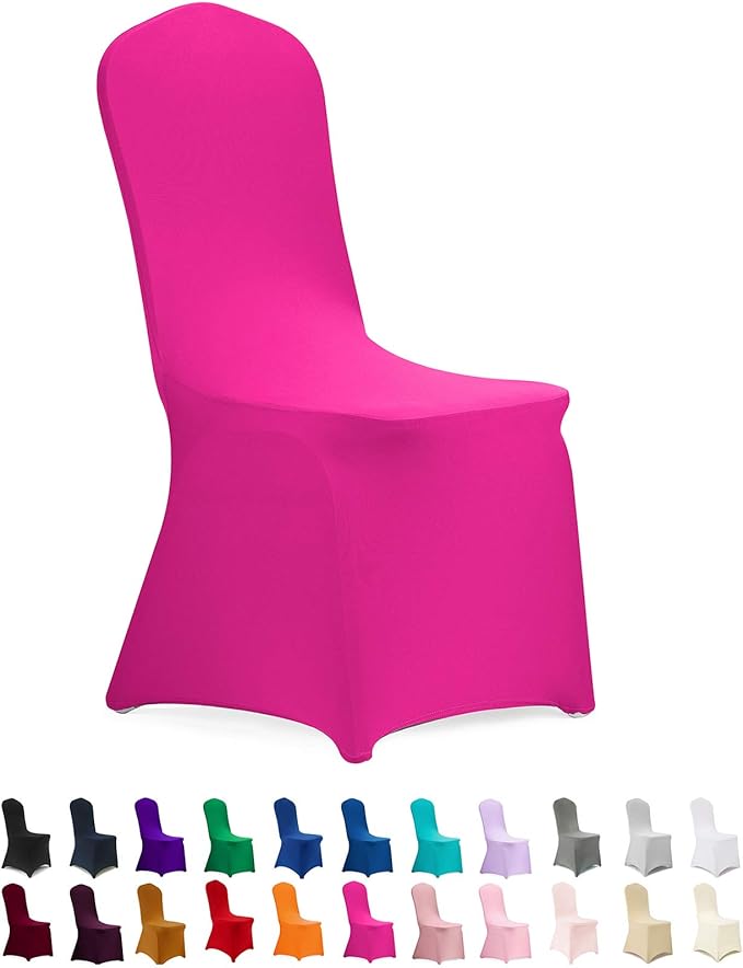 Peomeise Stretch Spandex Chair Cover for Wedding Party Dining Banquet Event (Fuchsia, 6)