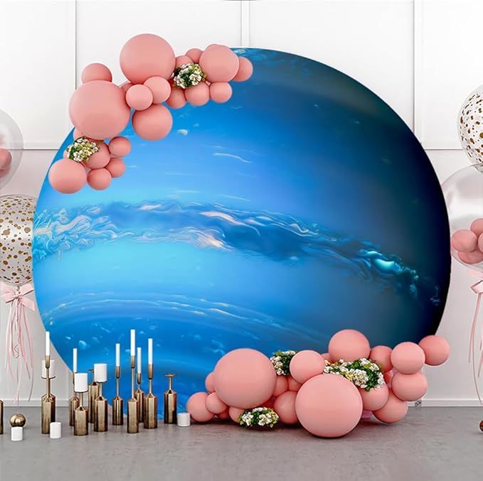 Diameter 7.2ft Universe Neptune Round Backdrop Cover Cosmic Outer Space Planet Photography Background Solar System Backgrounds for Kids Birthday Party Decor Adults Portrait Photo Booth Props
