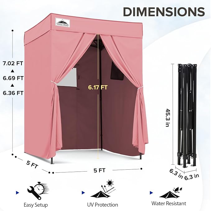 EAGLE PEAK 5x5 Pop Up Changing Tent, Flat Top Changing Room, Pink | Portable, Privacy Tent, Pool Cabana, Dressing Room, Shower & Toilet Use, Opaque Fabric, Instant Setup, Photoshoots, Camping